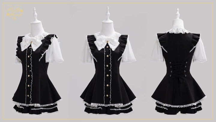 Jirai Kei Button Closure Dress Set Up, Chiffon Sleeves 45390:846519