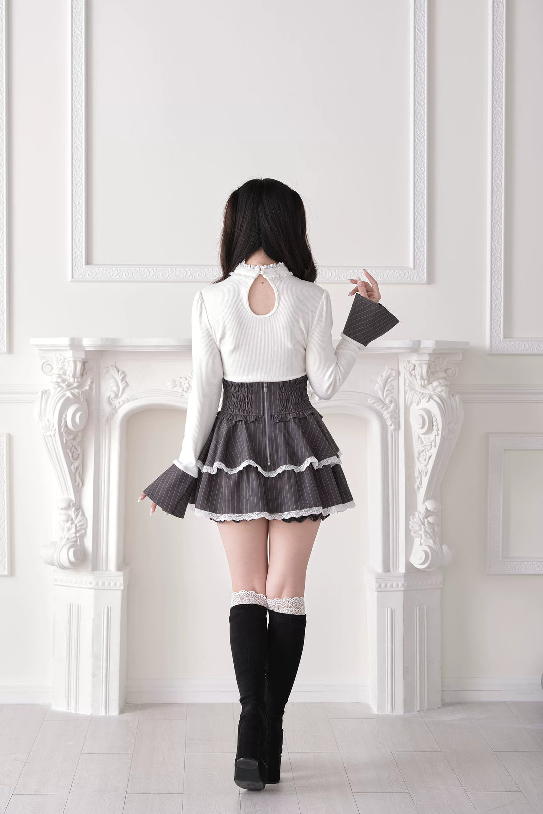 Jirai Kei High Waist Skirt, Tiered Ruffles 44687:818967