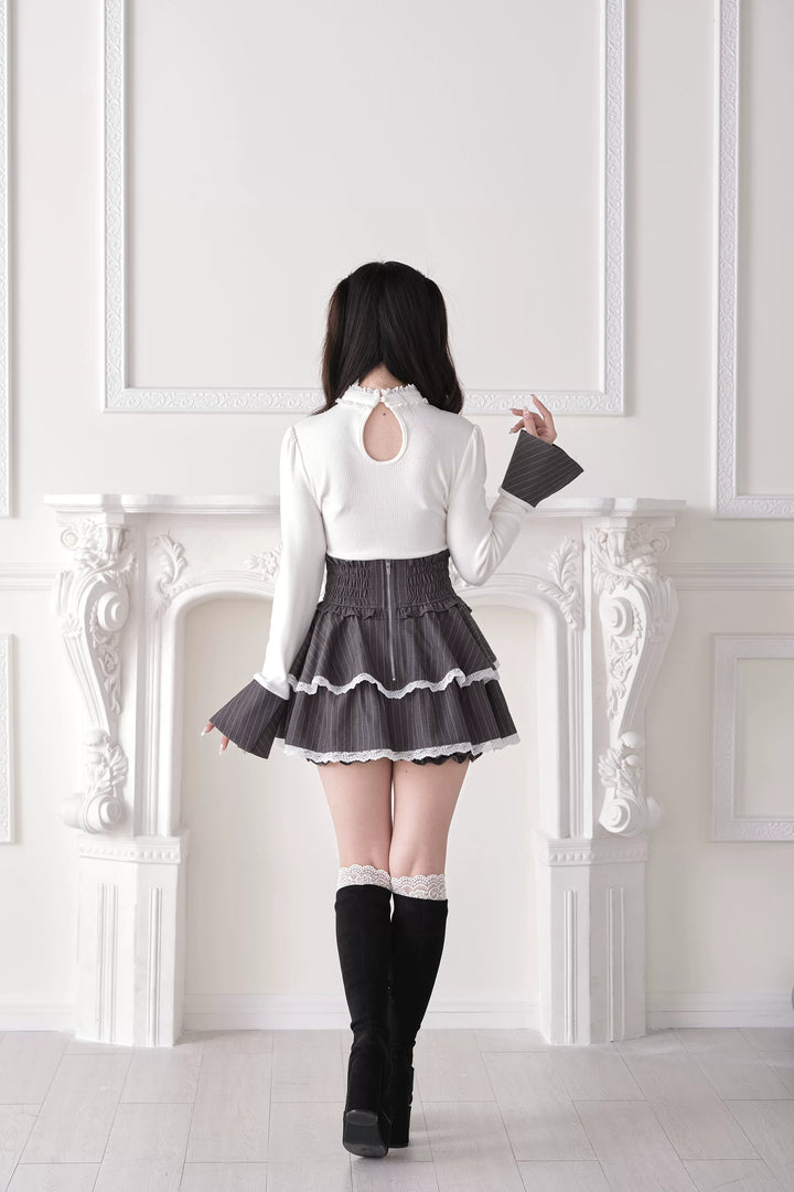 Jirai Kei High Waist Skirt, Tiered Ruffles 44687:818967