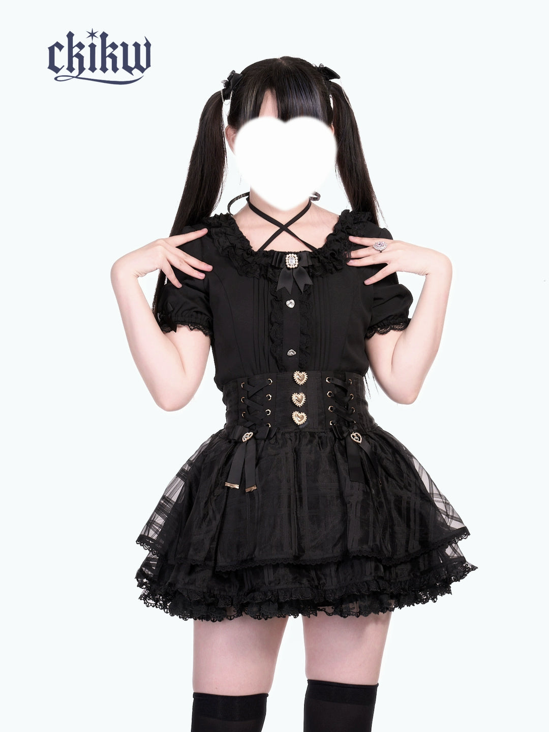 High-Waist Ryousangata Skirt, Tiered Ruffles (L M S) 43612:780892