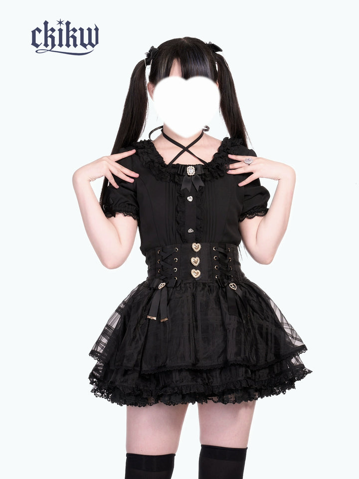 High-Waist Ryousangata Skirt, Tiered Ruffles (L M S) 43612:780892