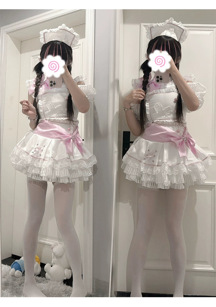 Jirai Kei Skirt Two-Piece Idol Stage Outfit Short-Sleeve Top and Skirt Set 41562:704854