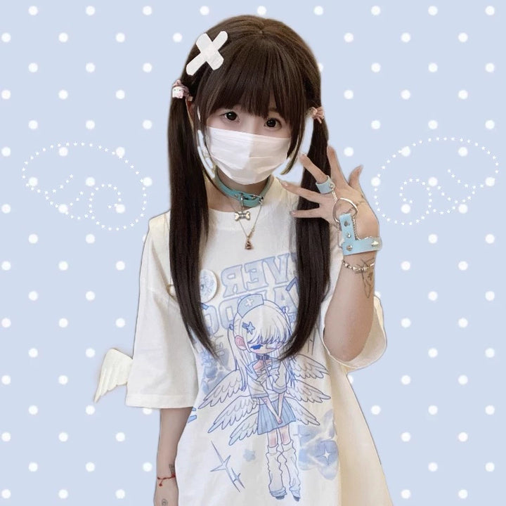 Cotton Tenshi Kaiwai T-shirt With Durable Prints & Angle Wing 43071:764360