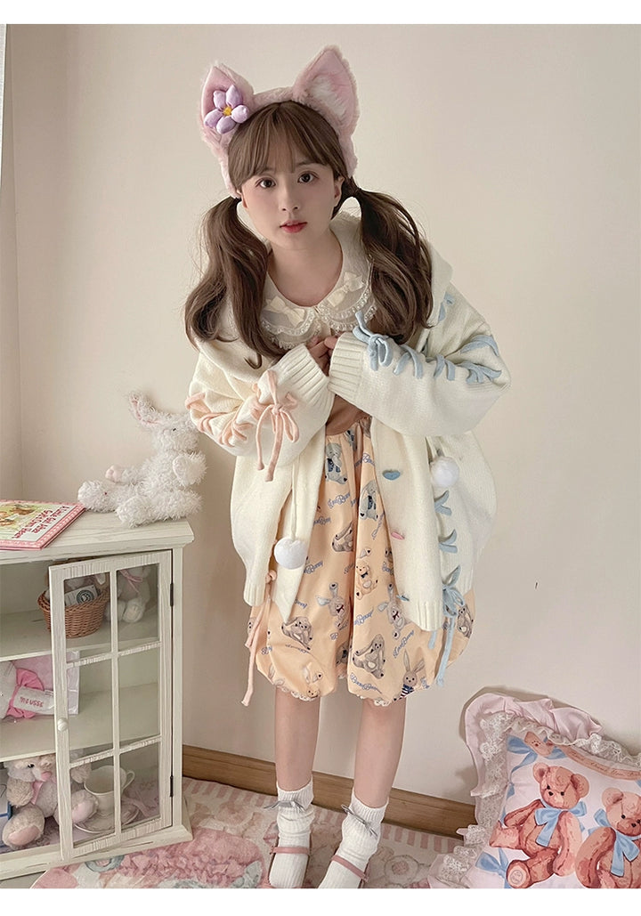 Kawaii White Pink Blue Cardigan Bunny Ears Sweater Coat 22658:345260 22658:345260