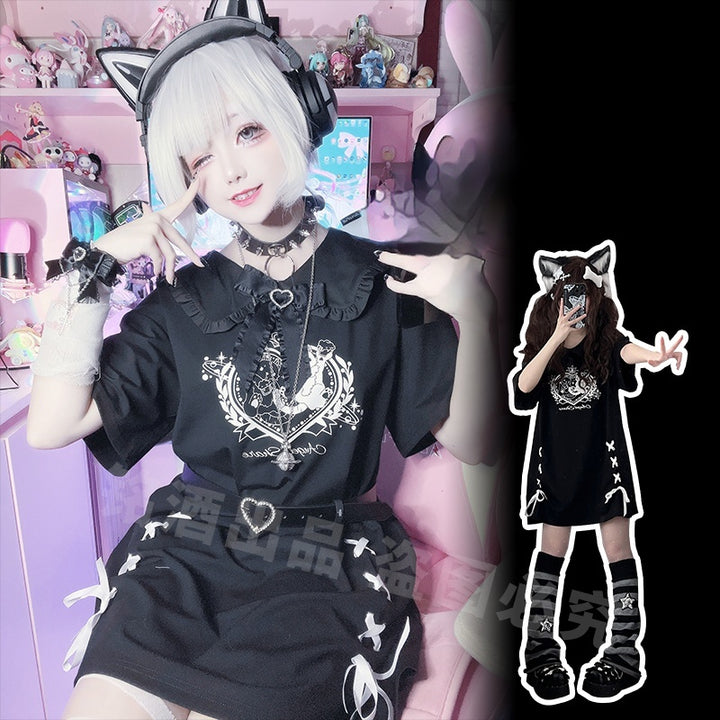 Jirai Kei Black/ White T-shirt Dress 21828:319212 21828:319212