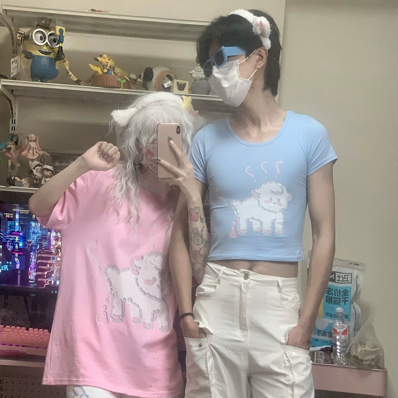 Kawaii Blue Pink Couples T-Shirt 29202:338774 29202:338774