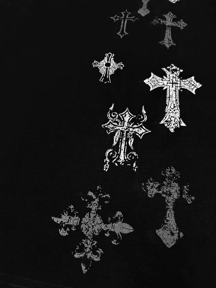 Cotton Subculture Cross Printed T-Shirt, Regular Shoulder 45696:859112