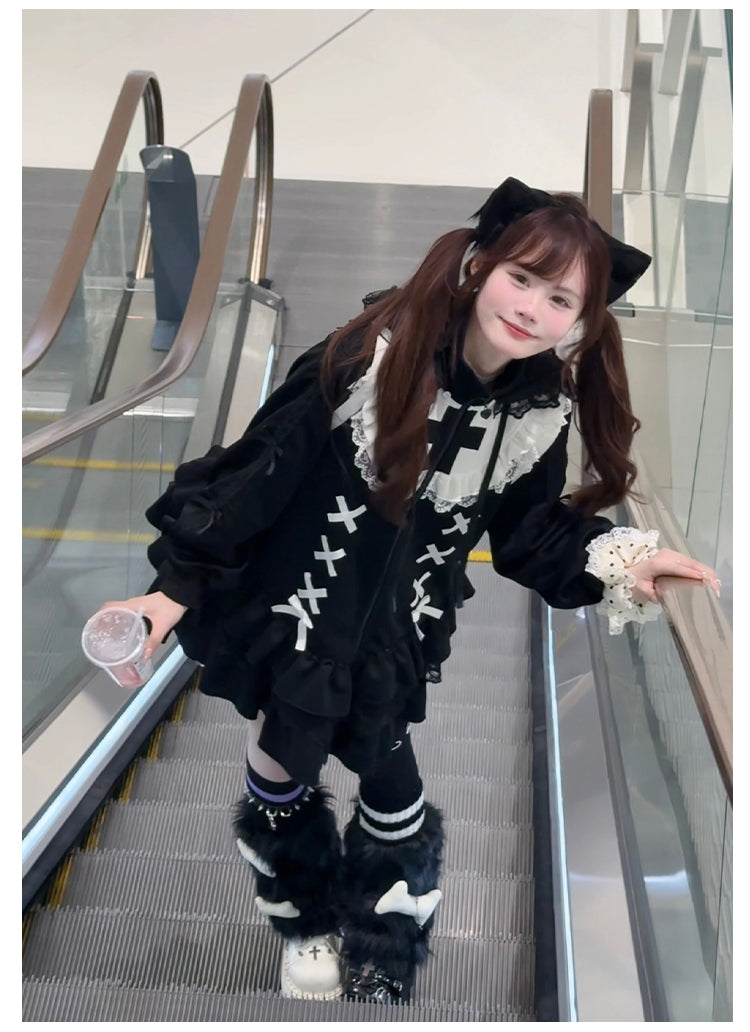 Jirai Kei Hoodie Jacket with Detachable Animal Ears & Doll Bag 42491:741978