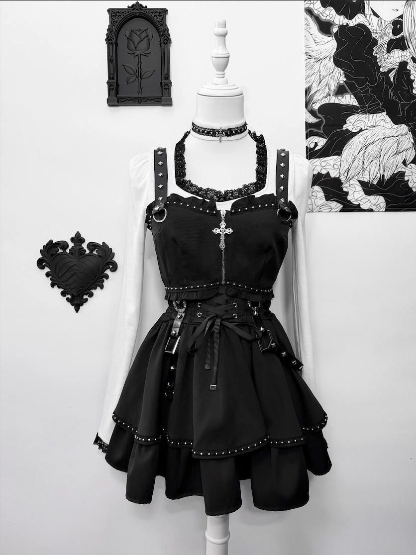 Jirai Kei Skirt Outfit, Top With Detachable Camisole (L M XL / Pre-order) 44809:822685