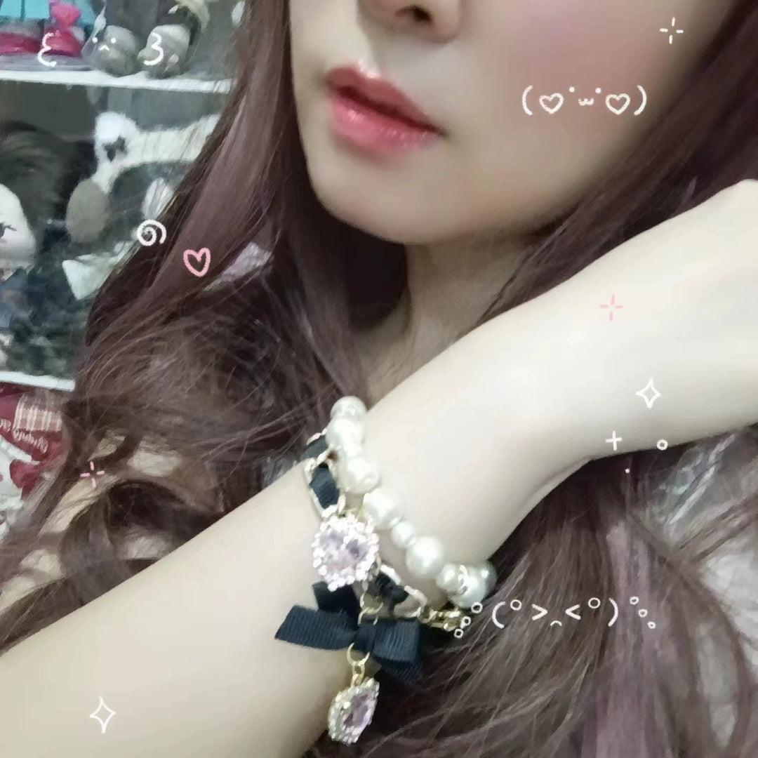 Jirai Kei Bracelets Pearl Hand Chain Double-layer Bracelets 38108:583126