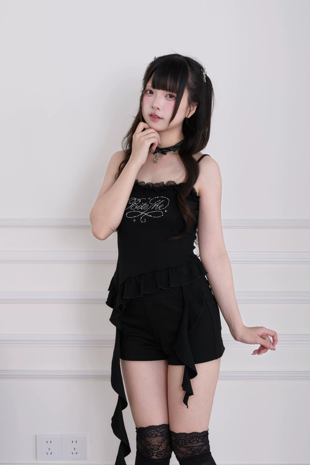 Sporty Hoodie Jacket 4-Piece Set, Hot-Fix Rhinestone (Black) 45857:865880