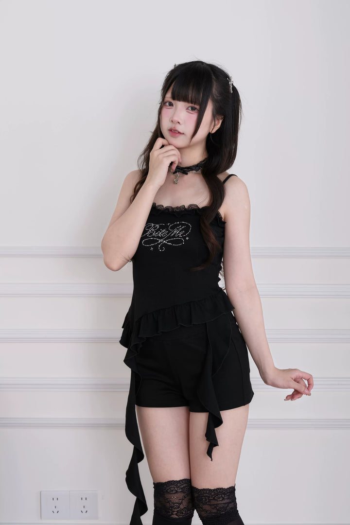 Sporty Hoodie Jacket 4-Piece Set, Hot-Fix Rhinestone (Black) 45857:865880