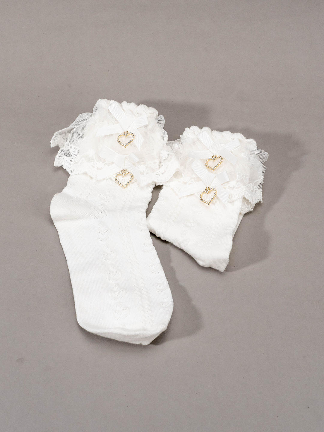 Sweet Kawaii Heart Lace Mid-Calf Socks 21594:311004 21594:311004