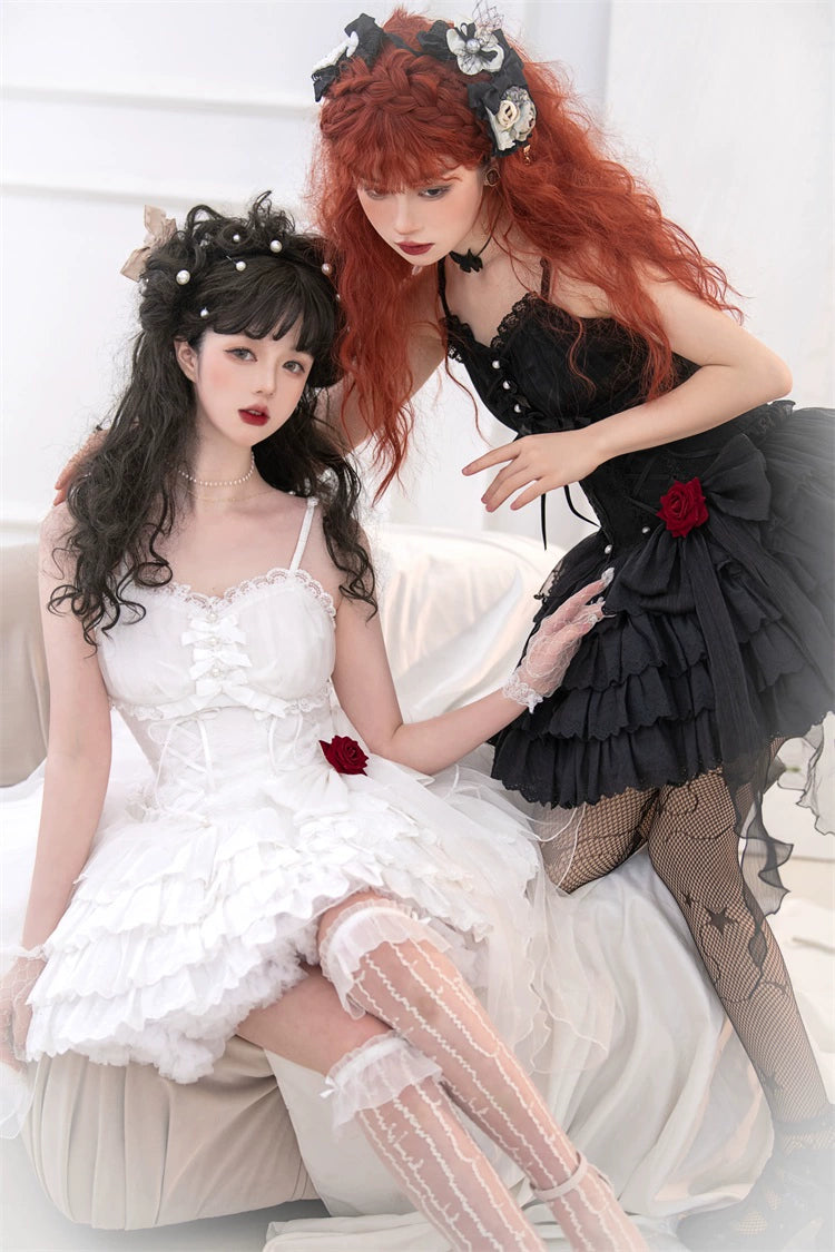 Gothic Lolita Dress Black White Corset Dress Rose JSK 36472:516008