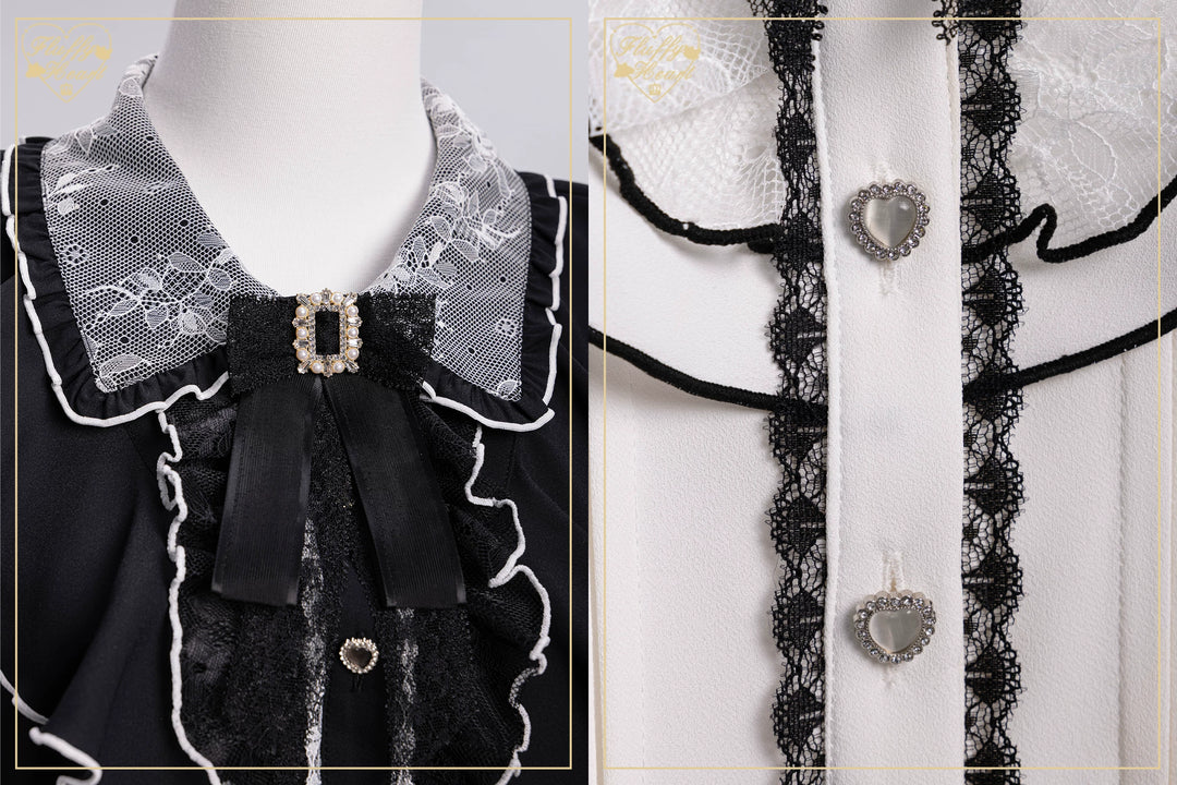 Jirai Kei Long-Sleeved Shirt, Ruffled Collar 45128:835570