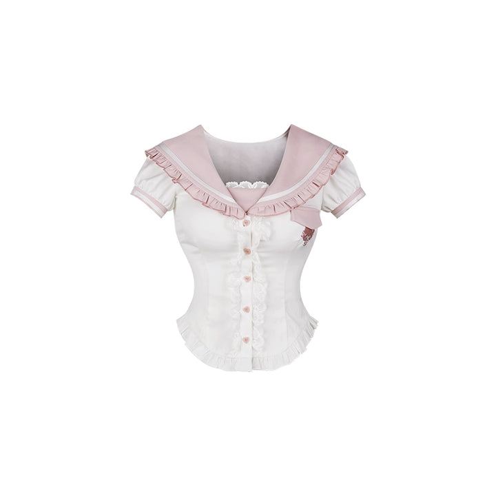 Sweet Gyaru Outfit, Sailor Collar Rabbit Shirt + Pink Skirt (M S XS) 43438:780289