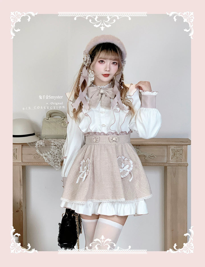 Pink and White Ryousangata Tweed Dress, Elastic Shorts 44755:825259