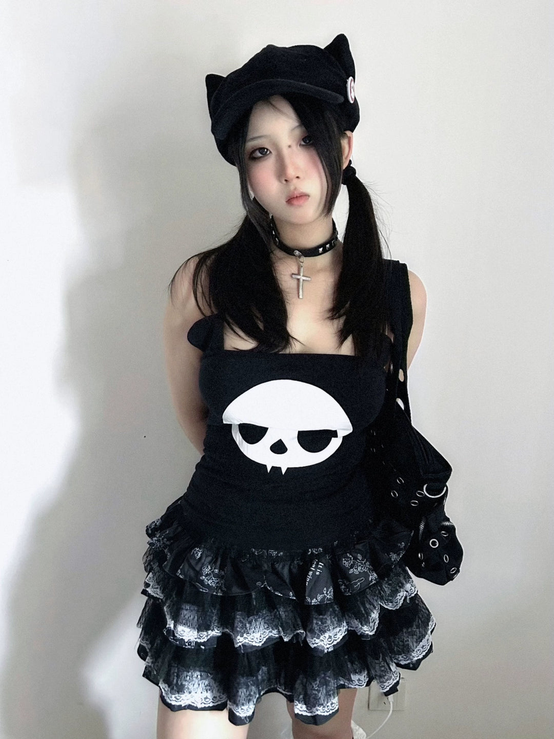 Jirai Kei Skirt Gothic Punk Skirt Black Lace Puff Skirt 36582:558558 36582:558558