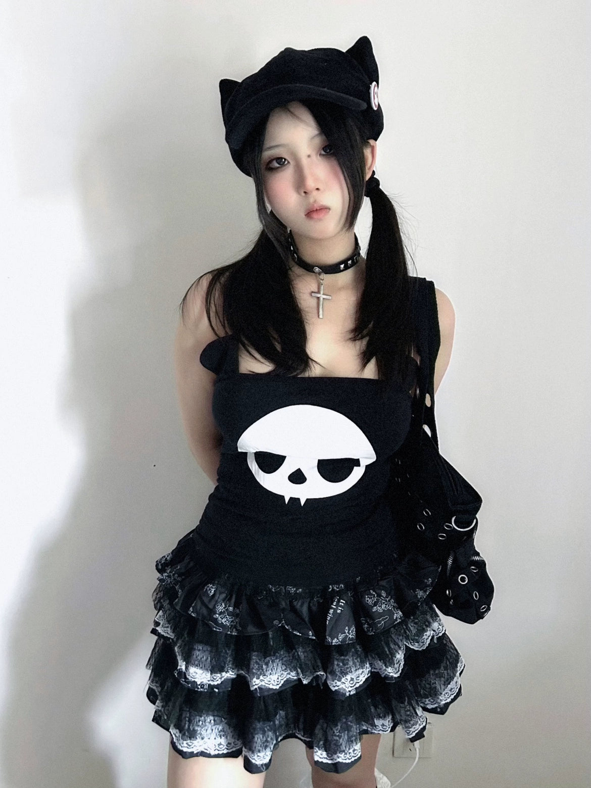 Jirai Kei Skirt Gothic Punk Skirt Black Lace Puff Skirt 36582:558558