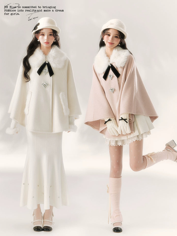 Jirai Kei Cape Woolen Coat Winter Fur Collar Coat 41062:685470