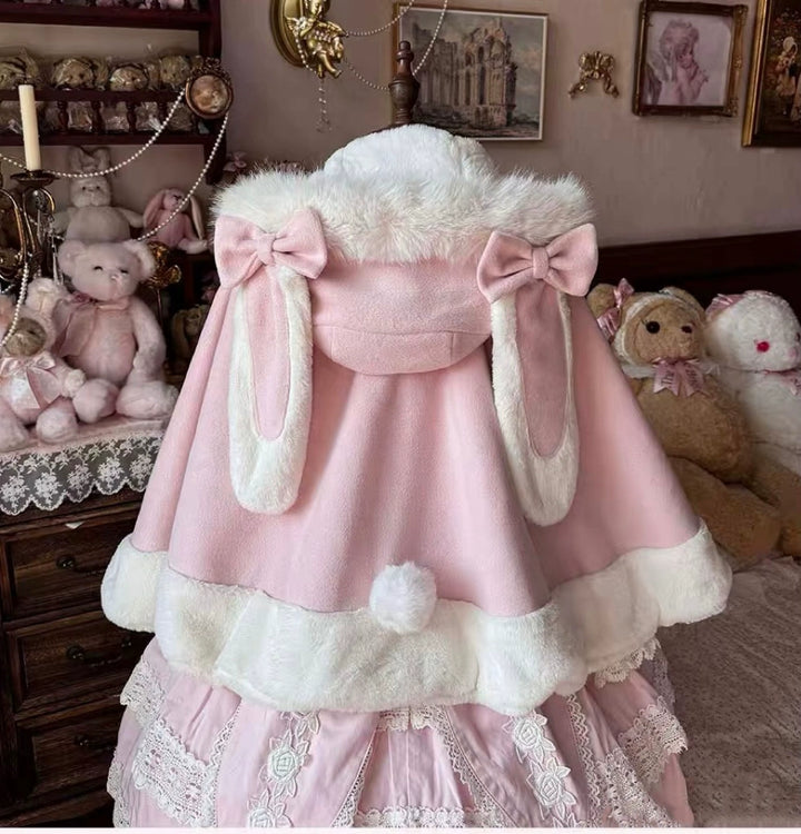 Sweet Lolita Coat Kawaii Ribbon Bunny Ear Cape For Winter 40290:678316