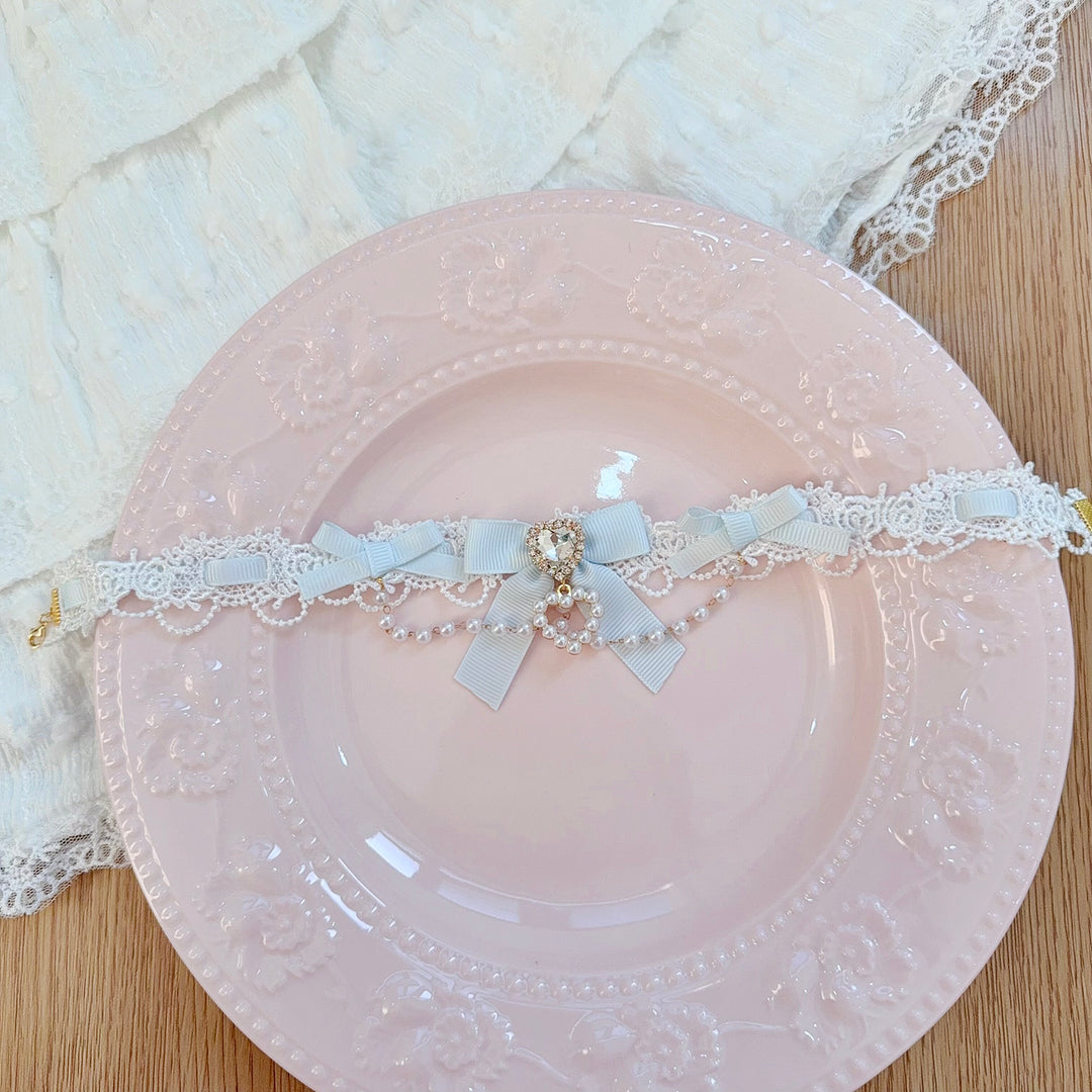 Jirai Kei Lace Choker, Heart Shaped Rhinestone 44953:832975