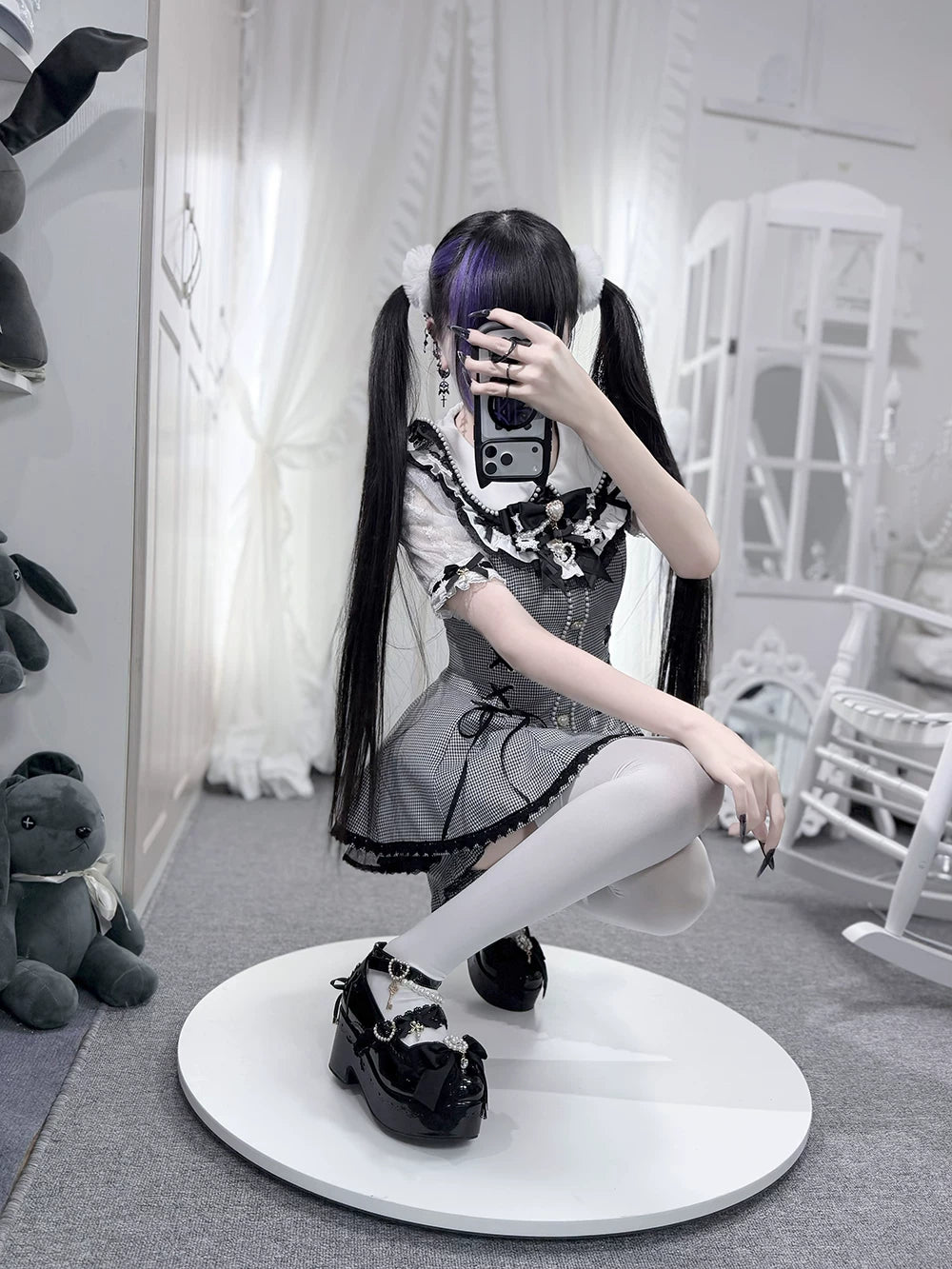 Jirai Kei Platform Shoes, Detachable Pearl-Like Chain 44929:828513