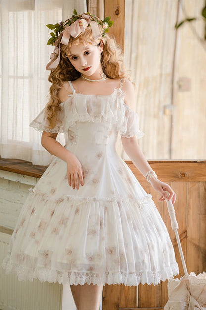 Lolita Dress Sunflower Print JSK White Strap Lolita Dress 36480:545922
