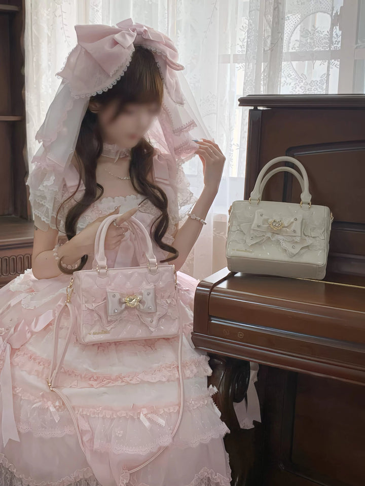 Ryousangata Square Handbag, Lace Bow & Diamond Quilting 45754:862790