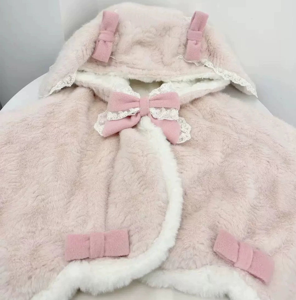 Kawaii Pink Cape Coat Winter Tierid Dress White Knit Sweater 40878:699860