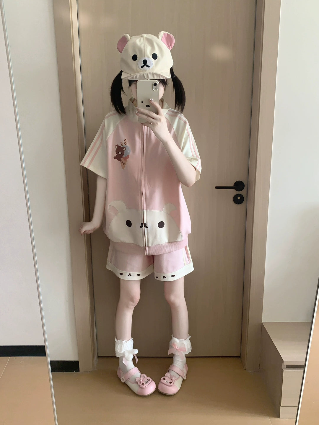 Summer Kawaii Outfit, Short Sleeve Zip-Up Sweatshirt 43557:779725