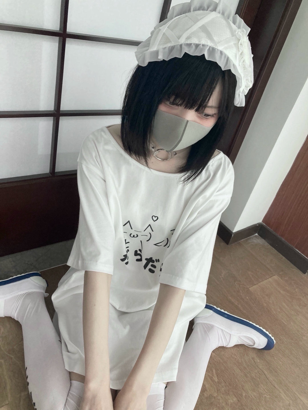 Oversize Kawaii T-shirt Emoticon Print Cotton T-shirt 37654:606502