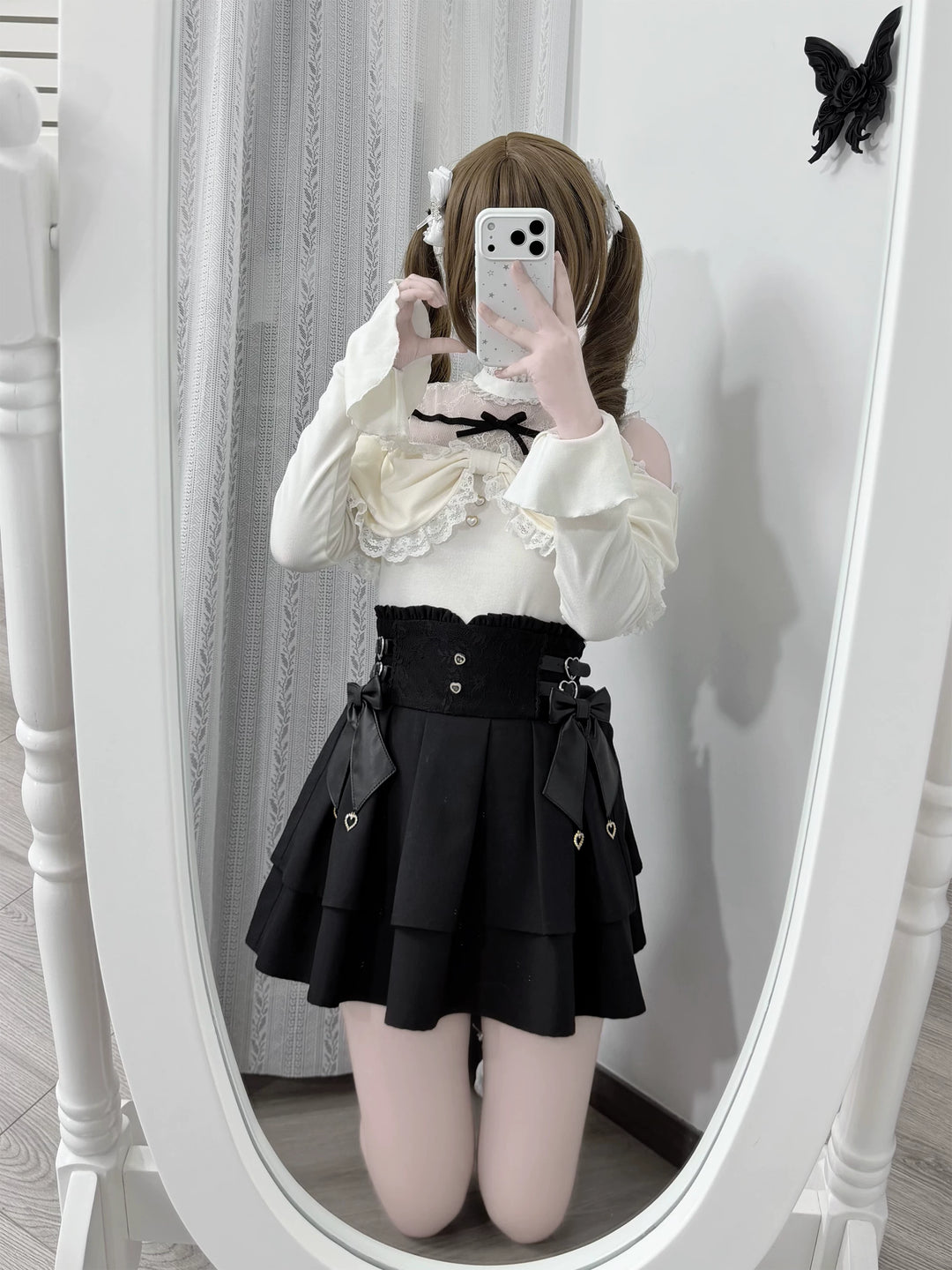 Seiso Kei Sweater and High Waist Skirt Set, Open-Shoulder 45989:871670