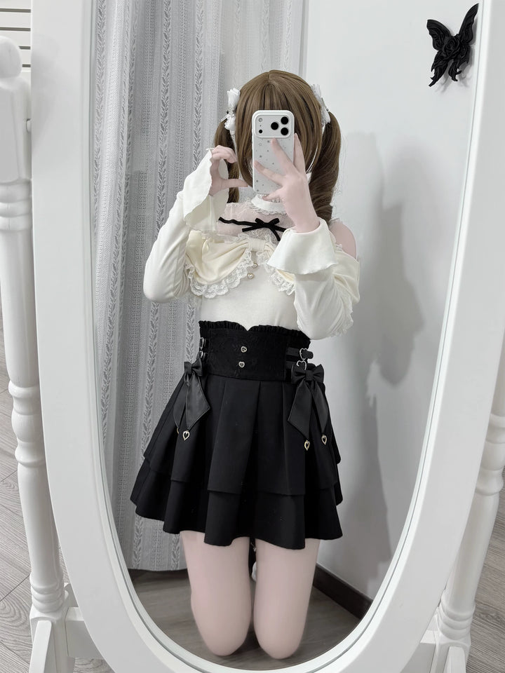Seiso Kei Sweater and High Waist Skirt Set, Open-Shoulder 45989:871670