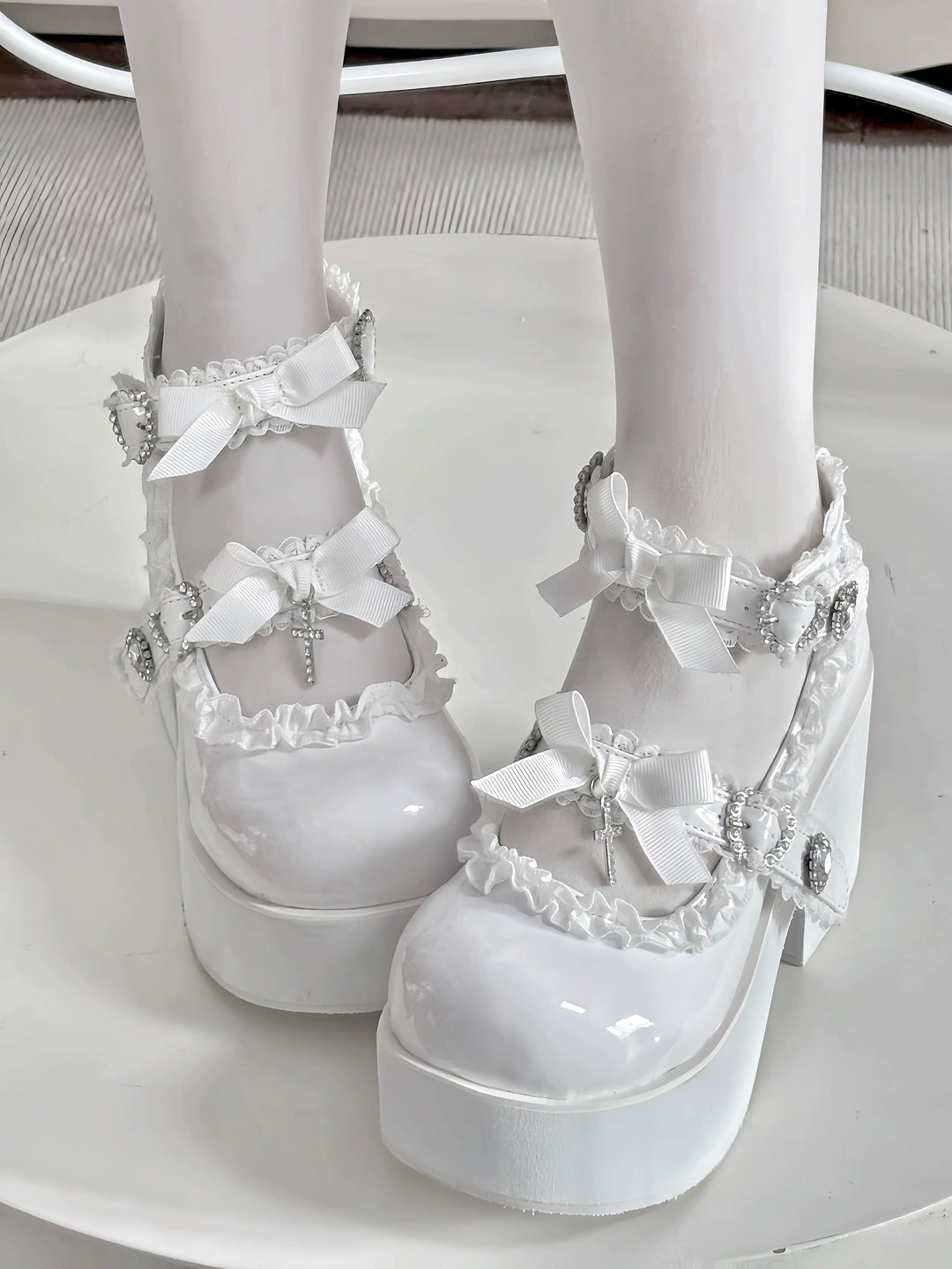 Jirai Kei Platform Shoes, Cross and Bow Details 45284:845676