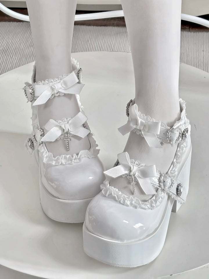 Jirai Kei Platform Shoes, Cross and Bow Details 45284:845676