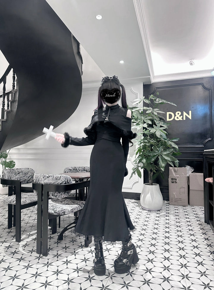 *针织长裙*虚拟天国原创设计量产型蕾服清楚系鱼尾裙日系露肩宅萌 44000:797372