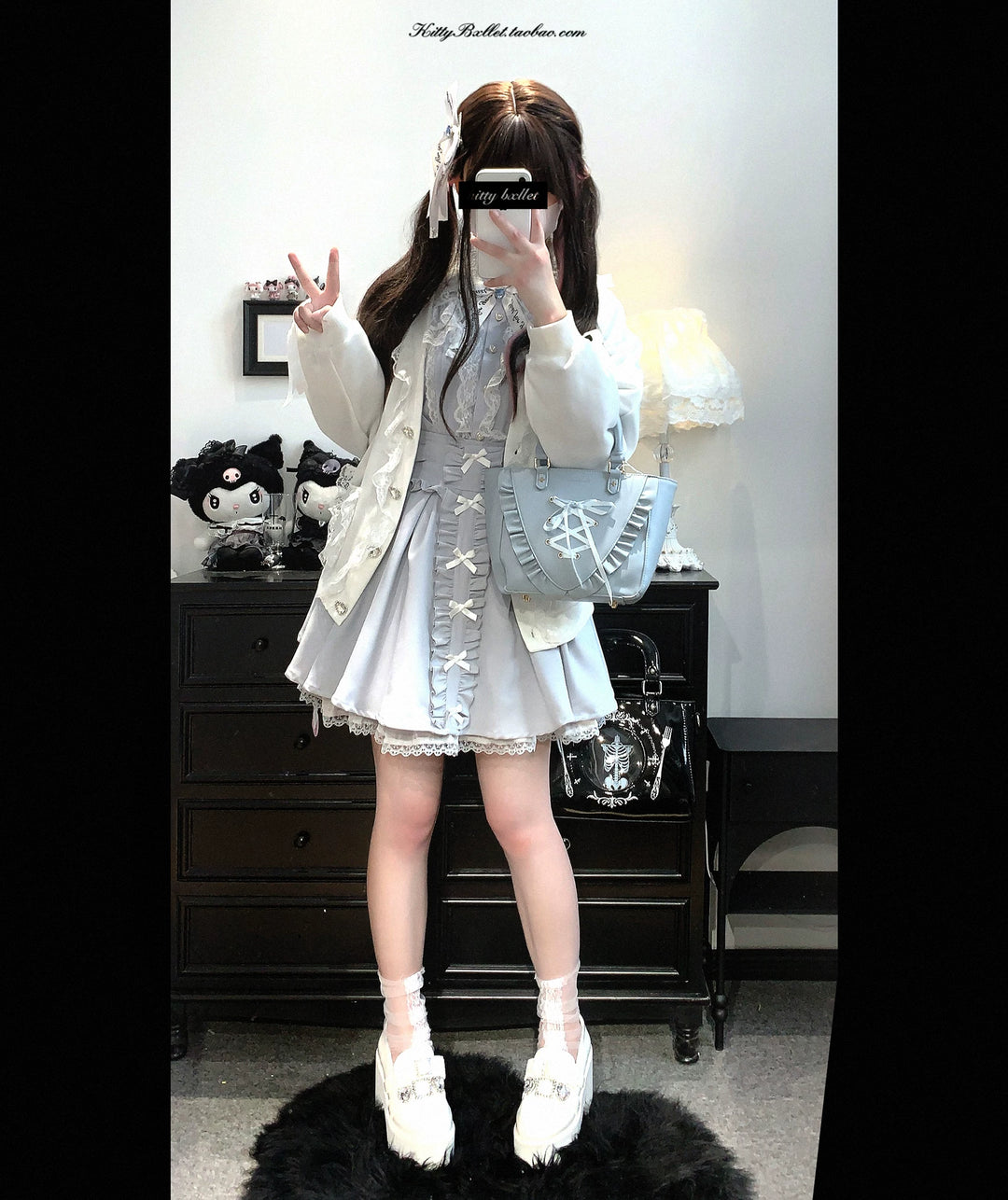 Lace Jirai Kei Blouse, Heart-Shaped Buttons 44757:823881