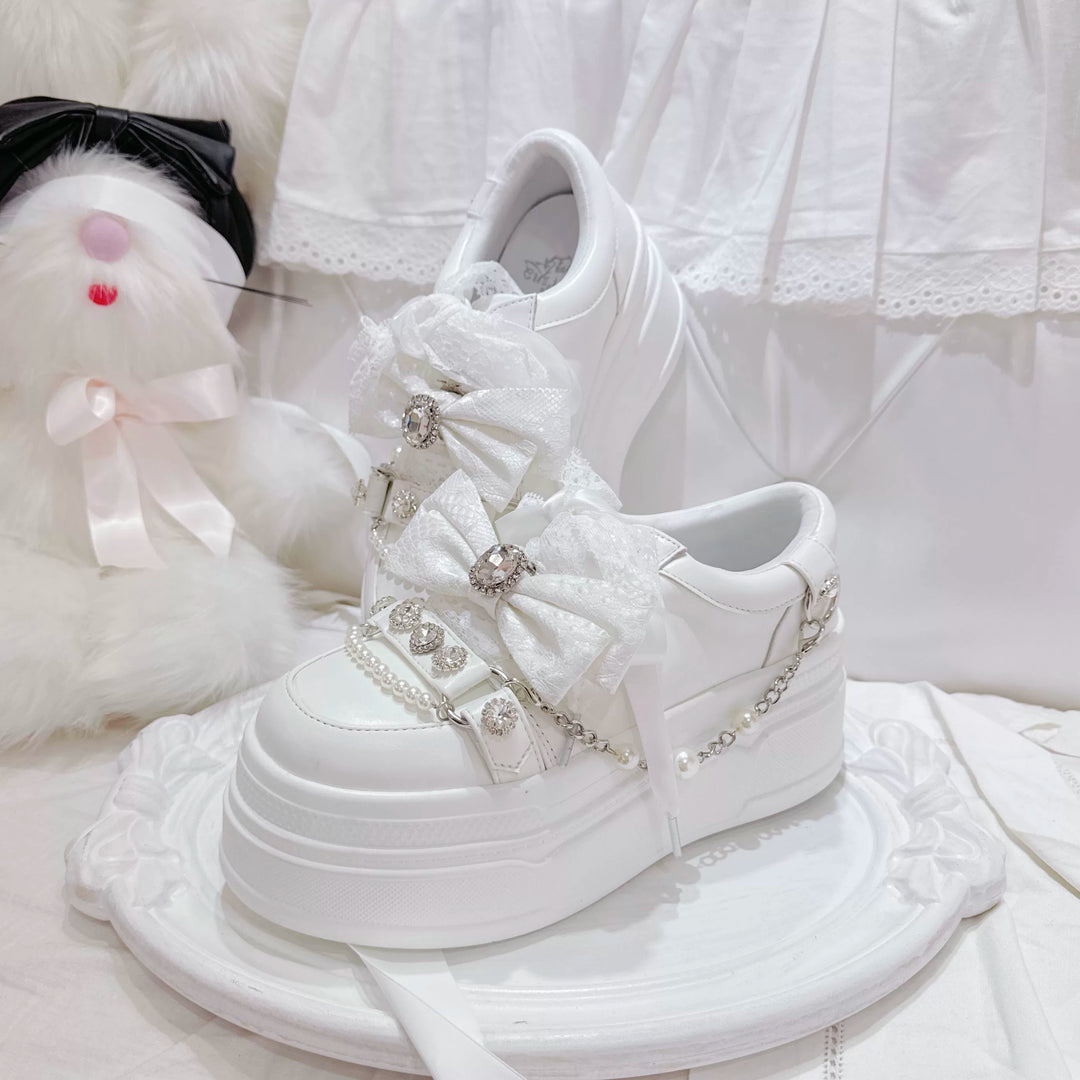 Jirai Kei Platform Shoes, Rhinestone & Pearl Chain (35 36 37 38 39 40) 45866:868211