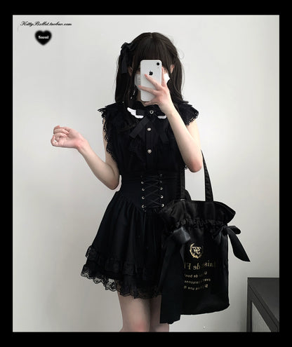 Jirai Kei Skirt High Waist Skirt Lace Up Skirt 36776:540150