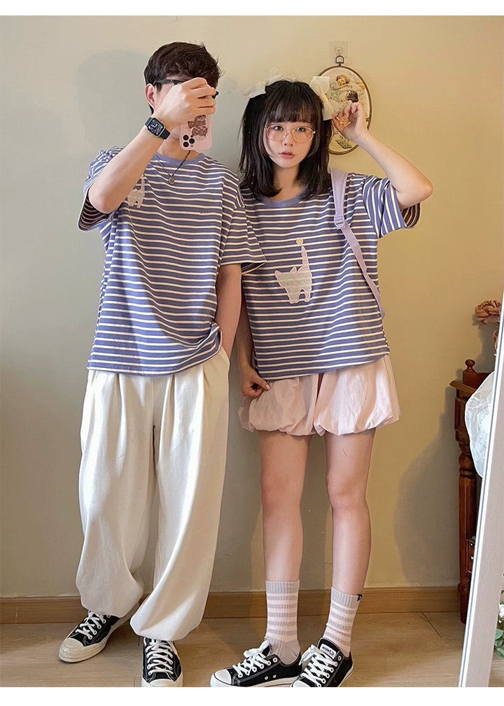 Kawaii Aesthetic Shirt Striped Short Sleeve Cotton Top 36562:518510 36562:518510