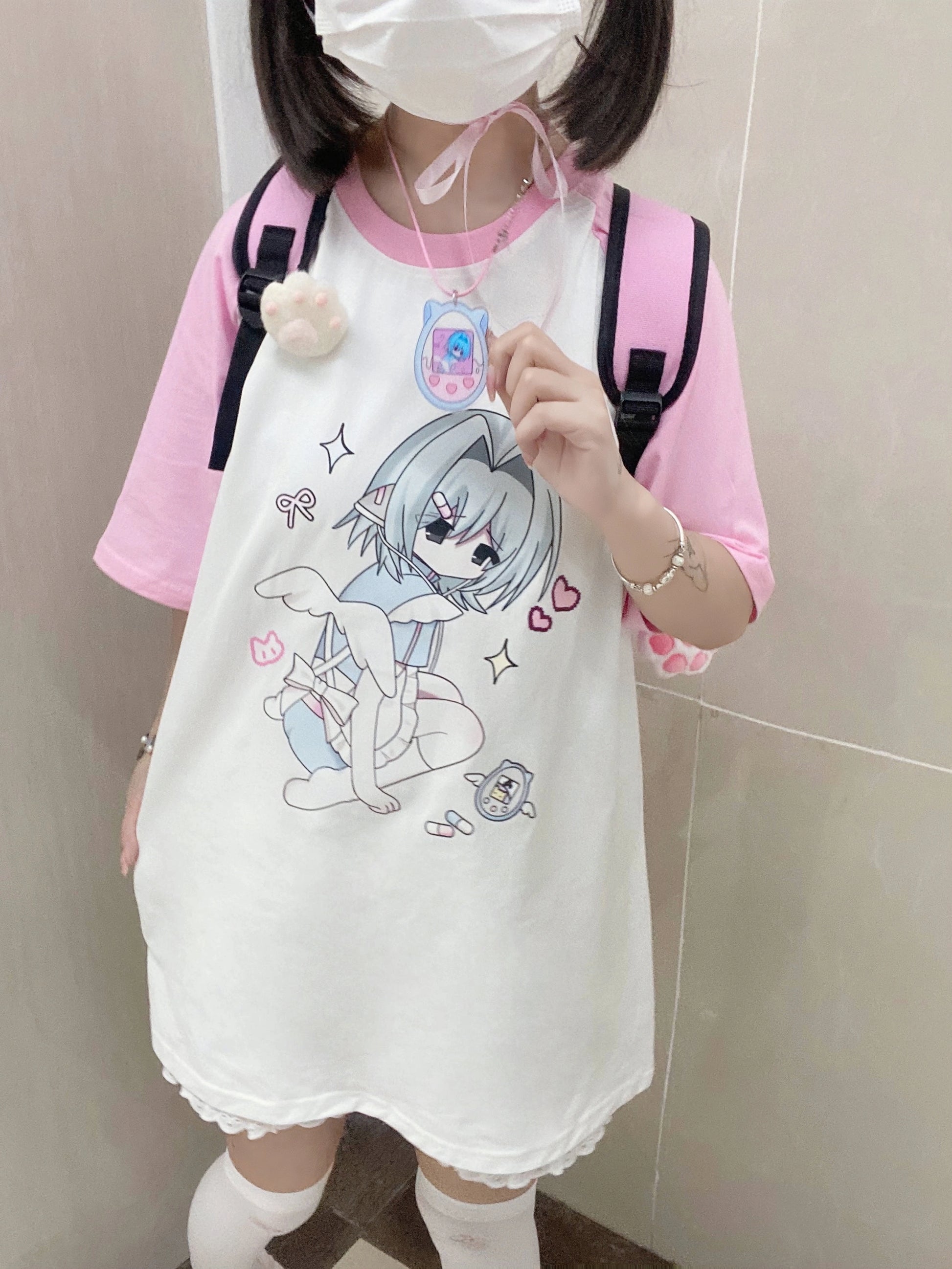 Jirai Kei Shirt Pink Raglan Sleeve Anime Top 37998:577960