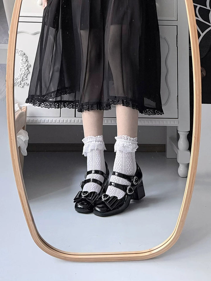 Jirai Kei Square Toe Chunky Heels, Heart rhinestone Details 45840:867436