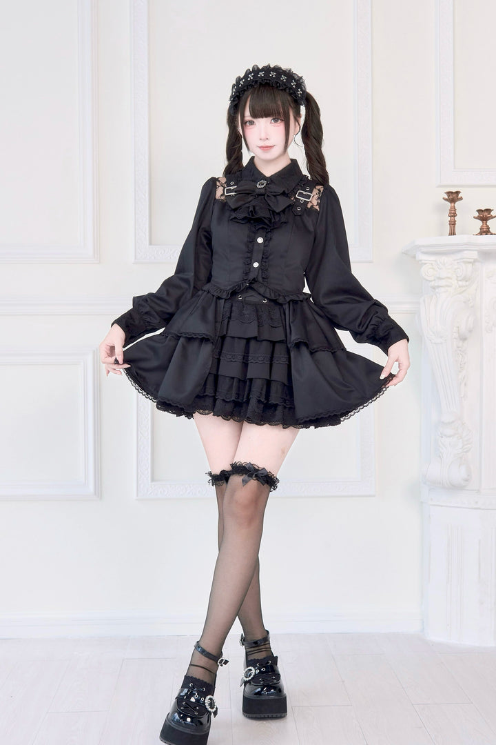 Light Gothic Blouse, Long Tiered Hem, Back Shirring 43588:780727