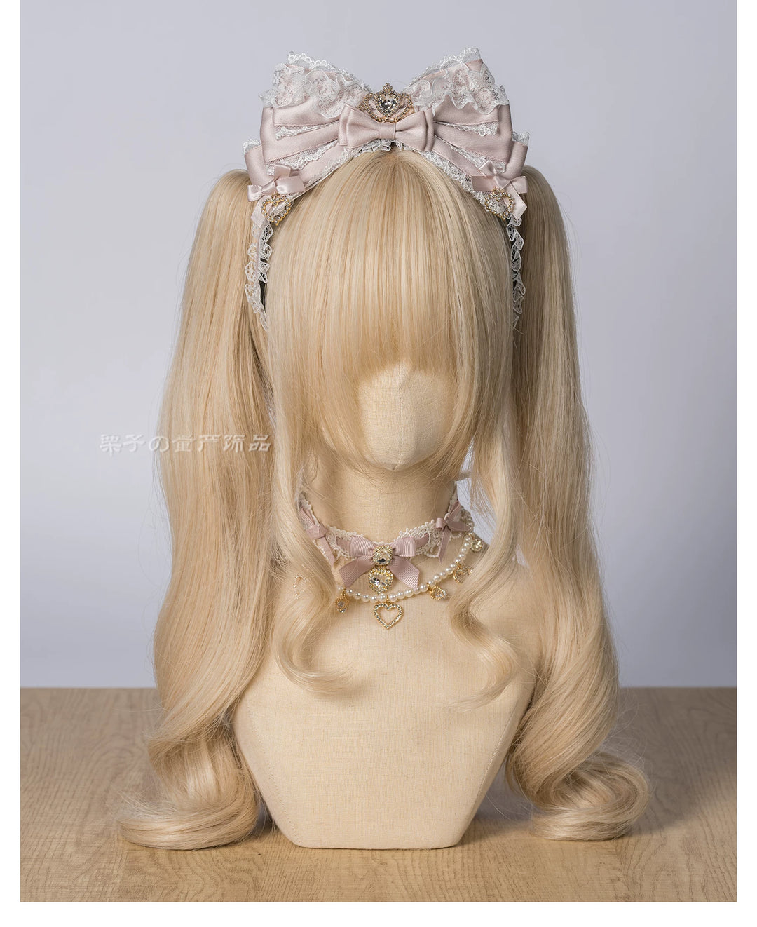 Jirai Kei Layered Bow Lace Headband, Crown & Heart Rhinestone 45960:870865