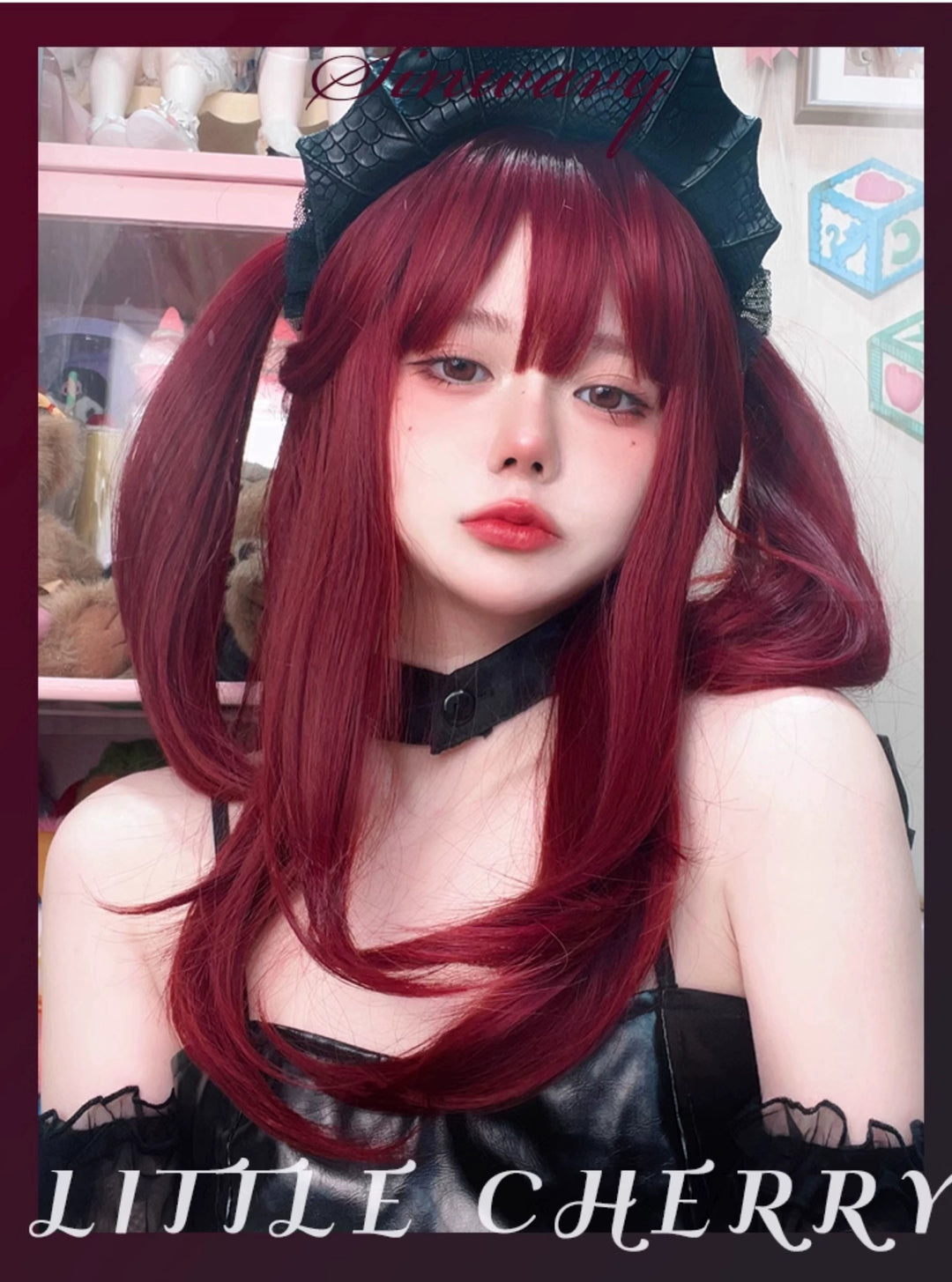 Jirai Kei Wig Gyaru Cherry Red Wig Layered Mid-length Wig 42182:730949