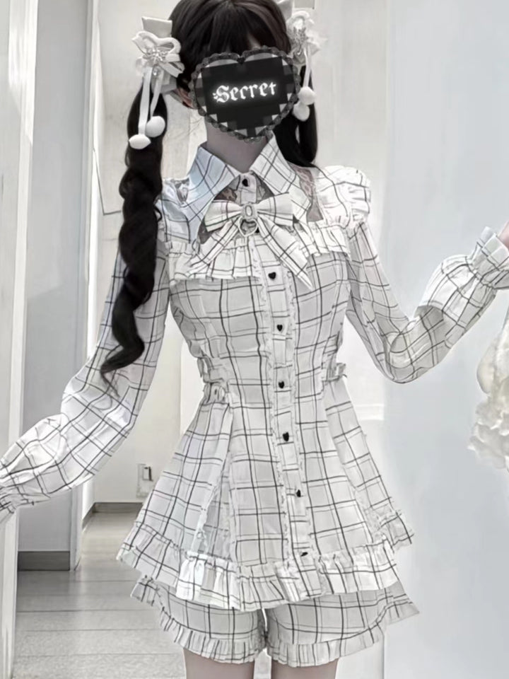 Striped Jirai Kei Dress Set, Elastic-Waisted Shorts (White / L M S XL) 44295:805540