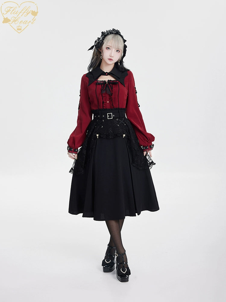Jirai Kei Black Skirt Double Layer Long A-line Skirt 31468:366454