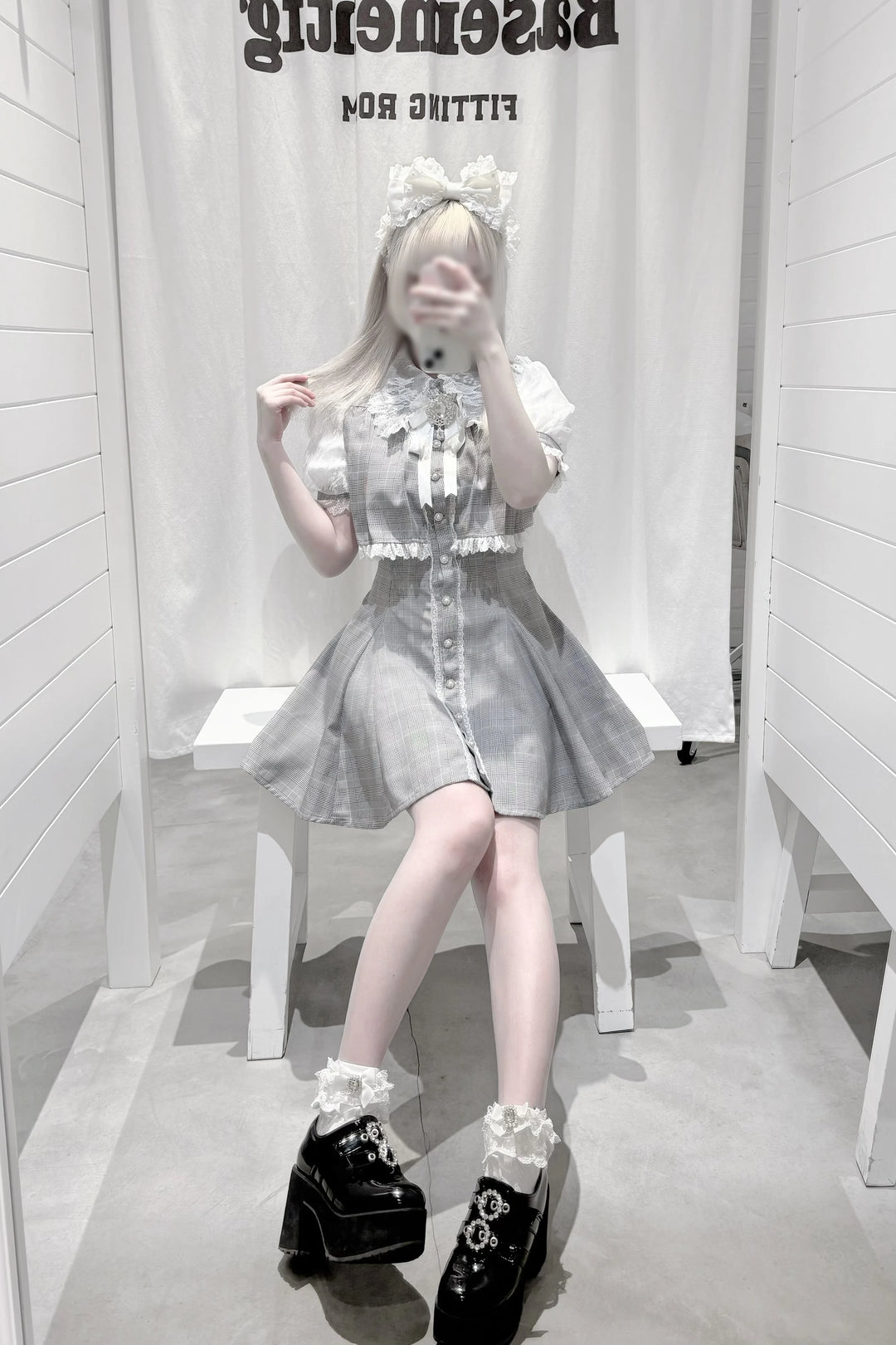 Layered Jirai Kei Dress, Detachable Rhinestone Bow 45196:841346
