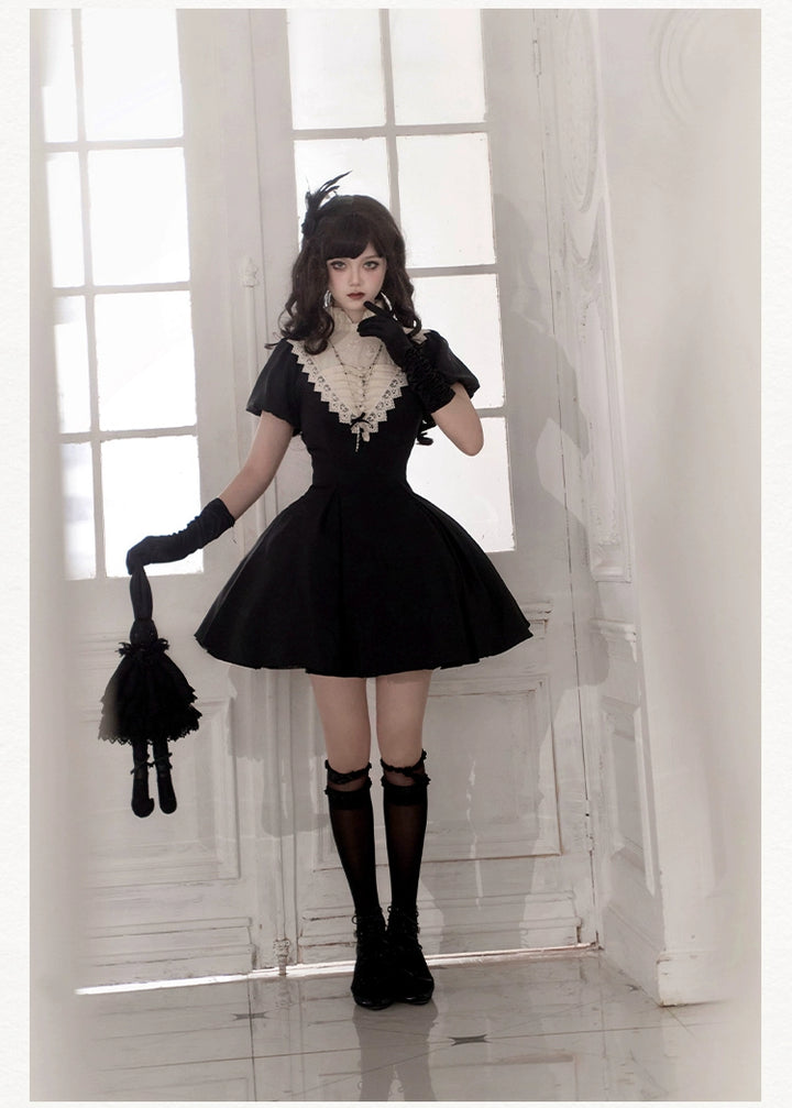 Gothic Dress Set Nun Black Short And Long OP Dress 39468:637618